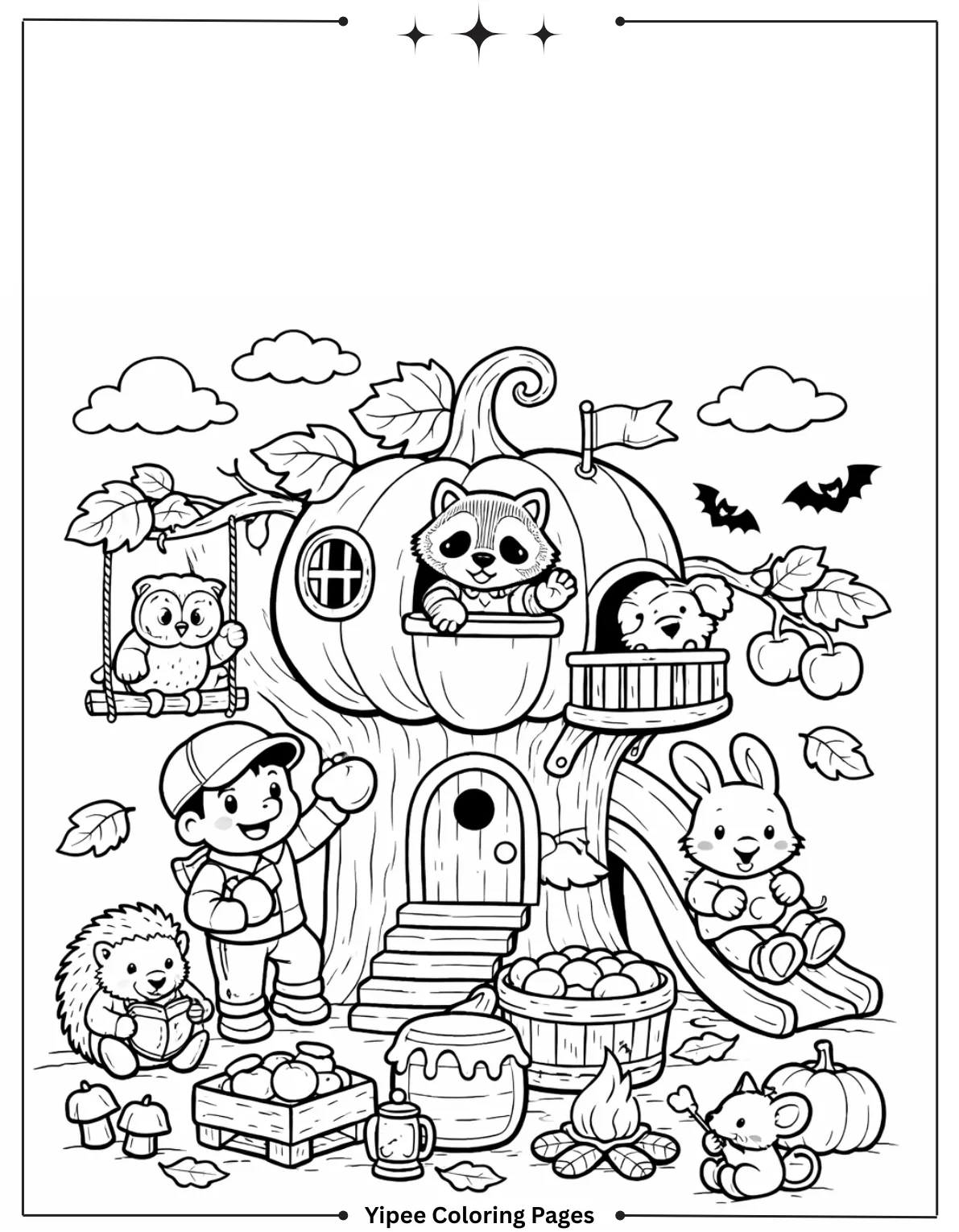 Pumpkin Tree House Coloring Page