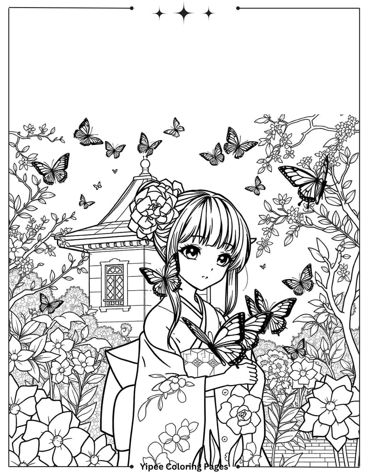 Shinobu with Butterflies at the Mansion Garden