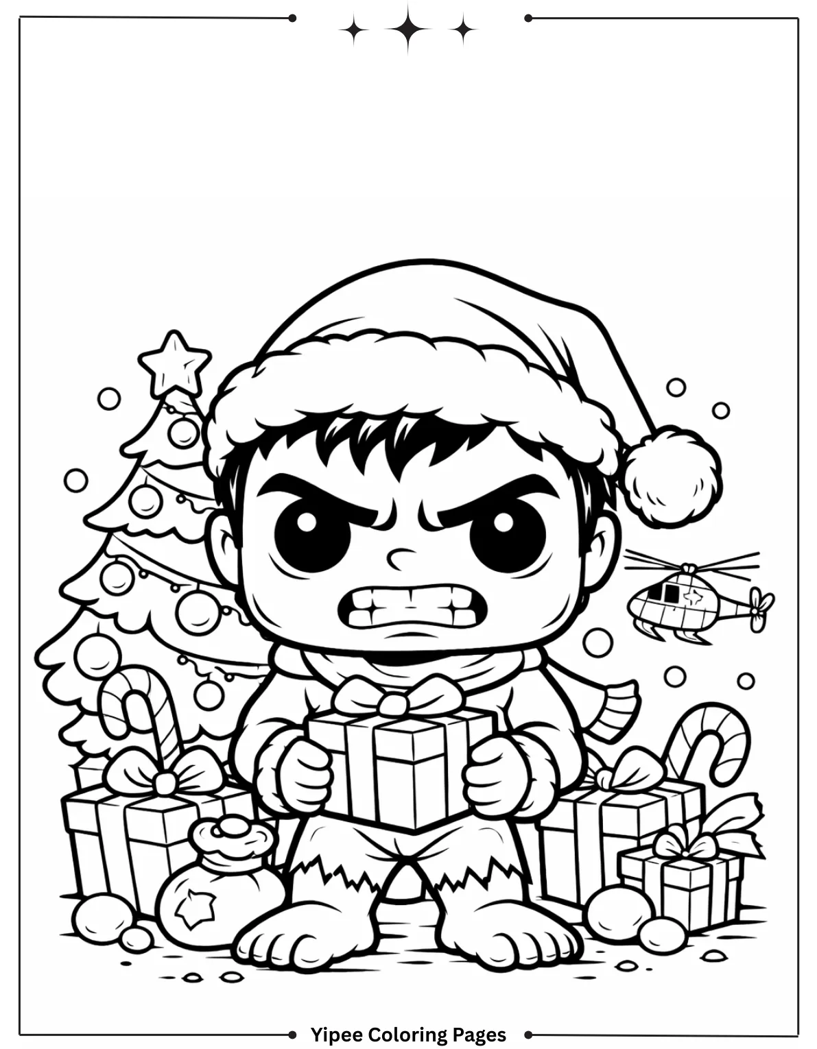Christmas Hulk Coloring Page For Kids