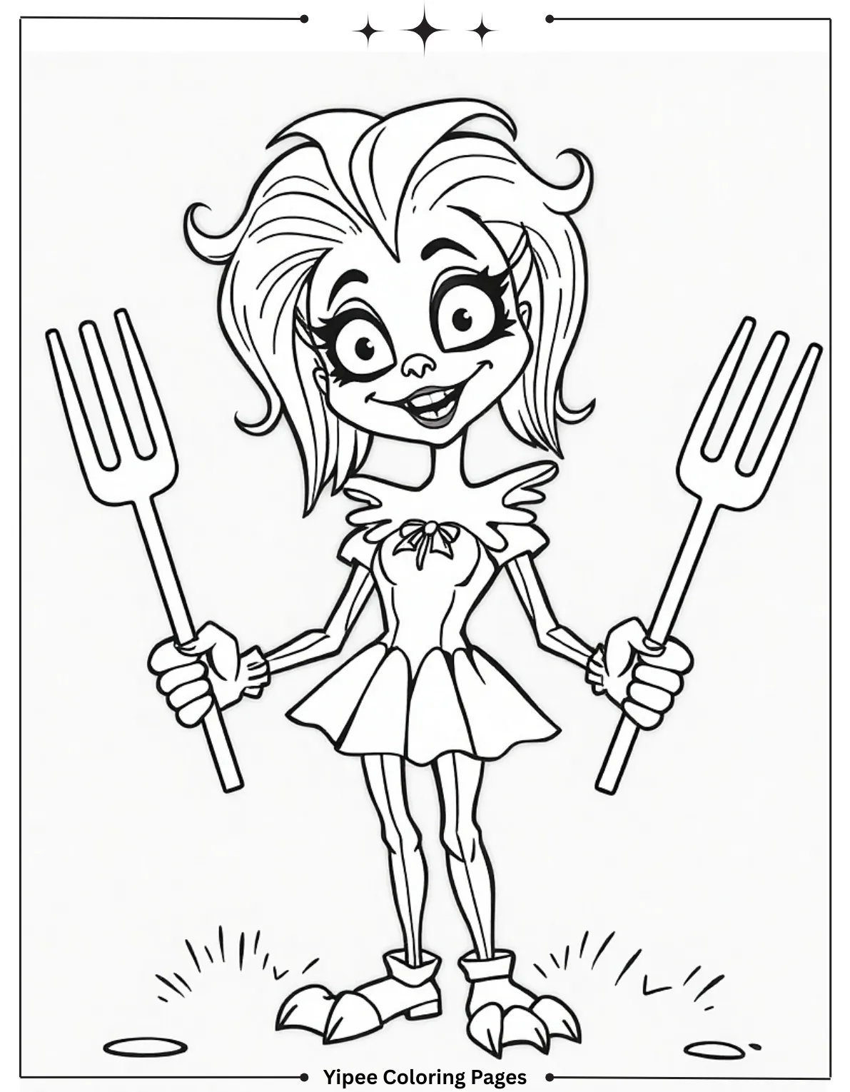 Amazing FNAF Coloring Pages for Creepy Fun Nightmare Chica Holding Forks Coloring Page