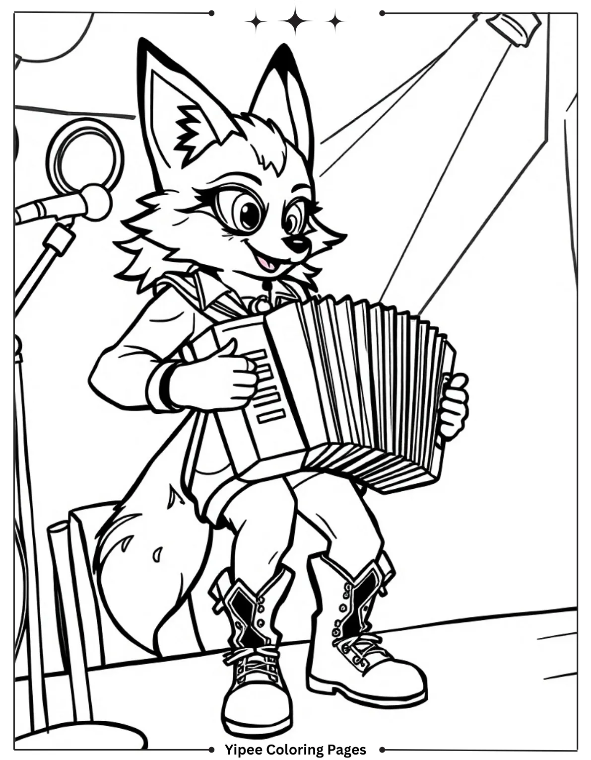 Amazing FNAF Coloring Pages for Creepy Fun Rockstar Foxy Playing The Accordion On Stage