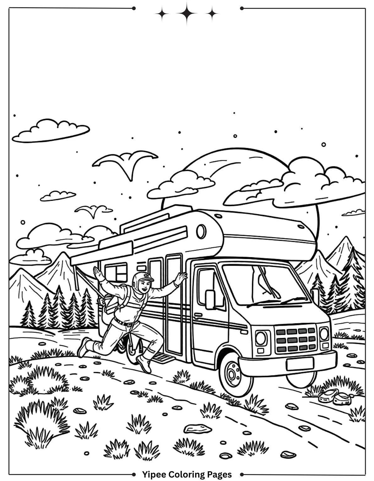 Free Fortnite Coloring Pages to Print and Color Skydiver and RV Adventure Coloring Page