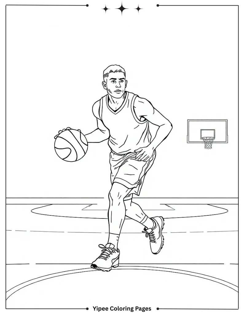 Best NBA Coloring Pages Every Basketball Fan Will Love Basketball Player Dribbling Ball On Court