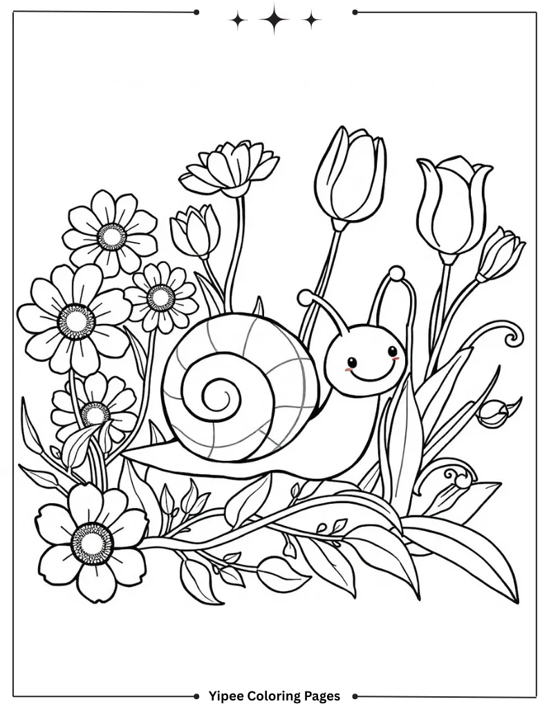 Spring Coloring Pages You'll Love to Print Free Cute Snail Among the Flowers Coloring Page