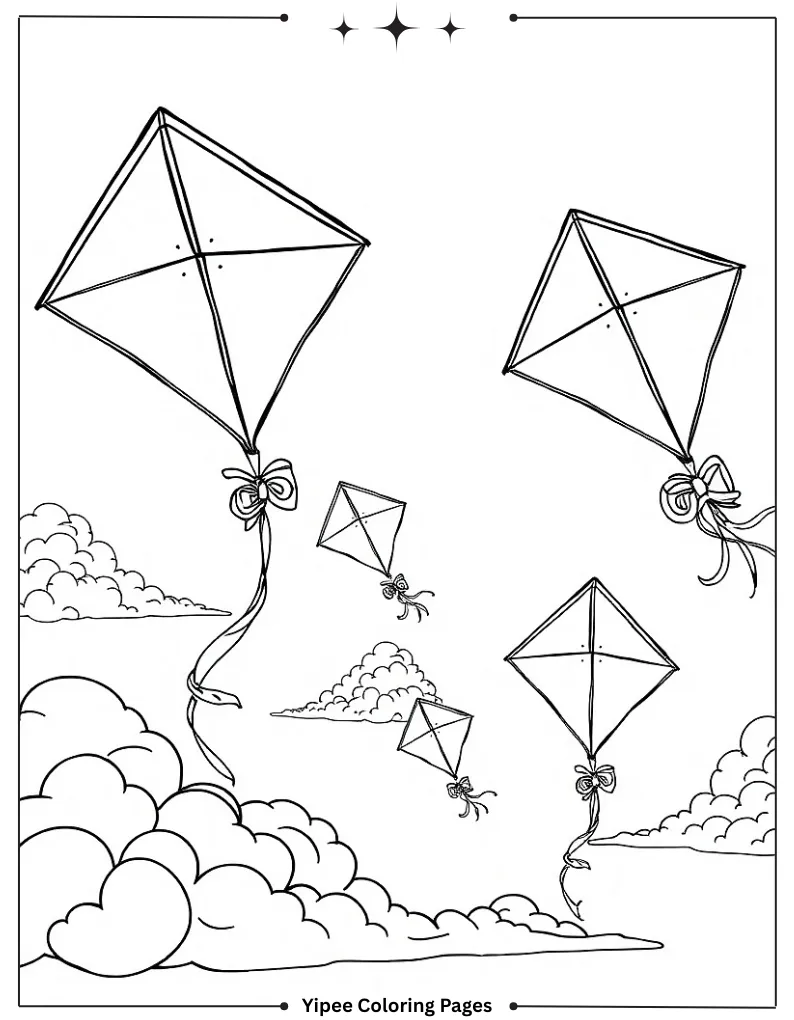 Spring Coloring Pages You'll Love to Print Free Kites in the Sky Coloring Page(2)