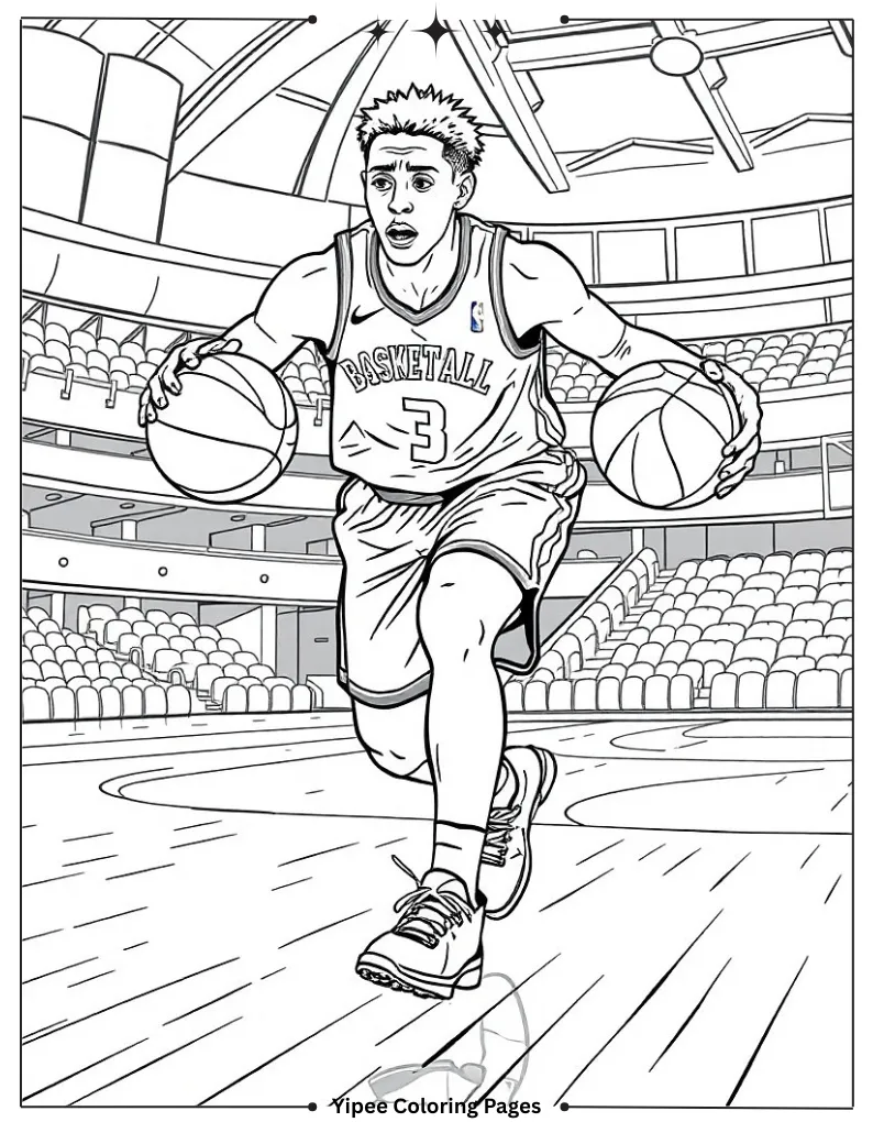Best NBA Coloring Pages Every Basketball Fan Will Love NBA Player Dribbling On Court