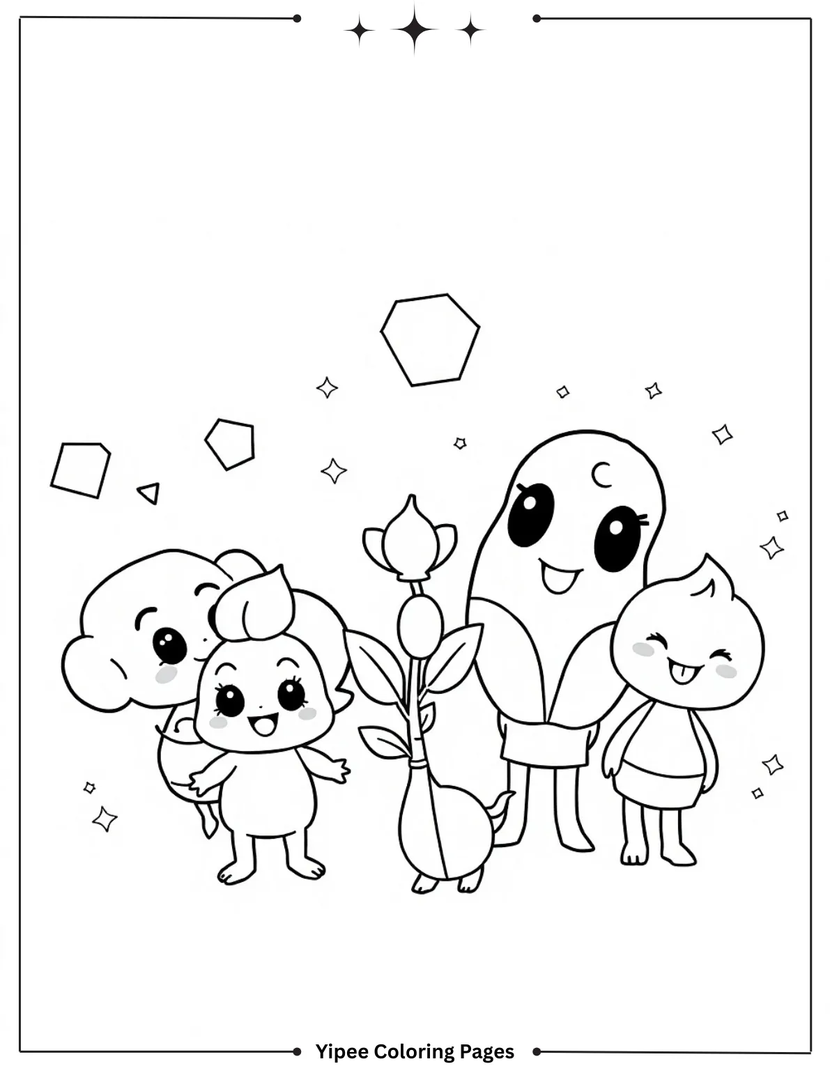 Free Dandy's World Coloring Pages for Creative Fun Pebble, Shelly, Vee, Sprout, and Glisten