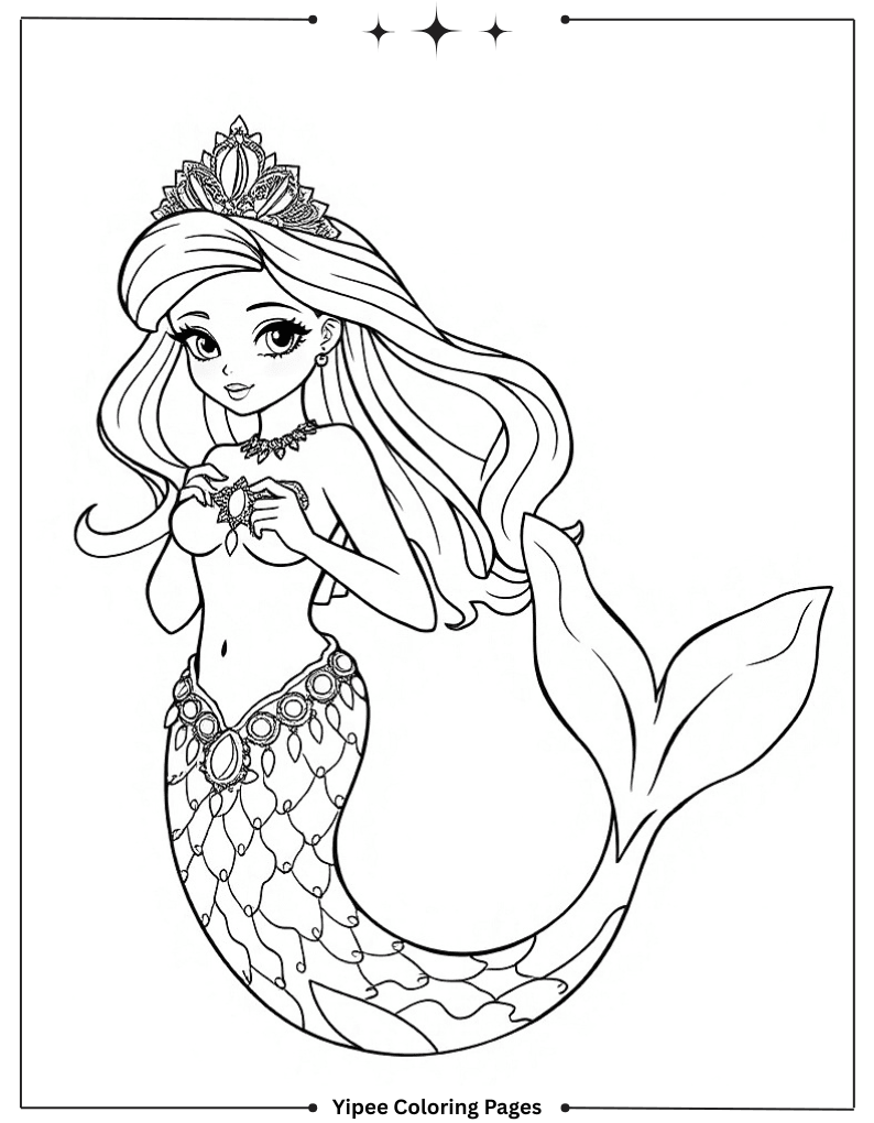 Stunning Mermaid Coloring Pages Bursting With Magic Princess Mermaid with Jewels Coloring Page for Kids (2)